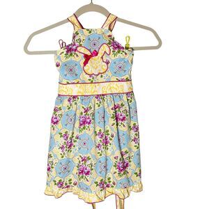 AnnLoren By Jess kids Girls Dress Bunny Easter Floral Pink Yellow Blue Size 7 8